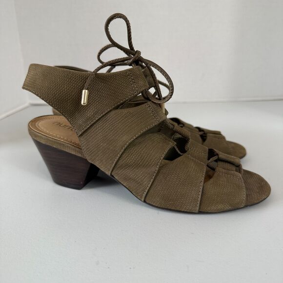 Nurture Bellamey Lace Up Sandals Textured Green Leather Block Heel Women's 6.5 - Picture 2 of 10